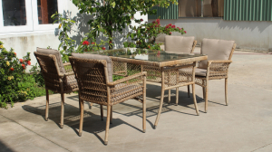 outdoor banquet dining furniture set ratan wicker dinner table set 4 chairs