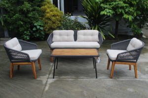 Black Woven Rope Outdoor Loveseat Set with Wood Frame