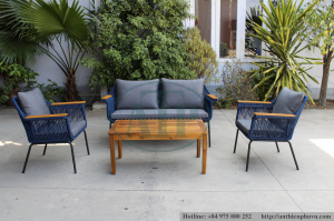 Blue Woven Rope Outdoor Loveseat Set