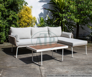 Modern Luxury Garden Furniture Set steel Outdoor Sofa and Patio Set Rattan and Fabric Material