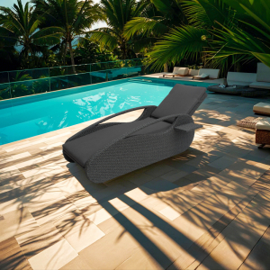 Wicker Sun Lounger with silver gas spring handle