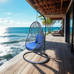 Outdoor swing chair with a sturdy iron frame